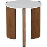 Elissa Side Table in White Marbled Stone & Walnut